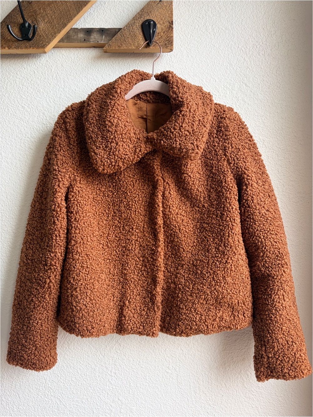 Chocolate Brown Faux Fur Peter Pan Collar Coat Small
